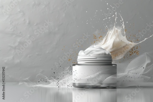 White cosmetic jar with moisturizer cream.