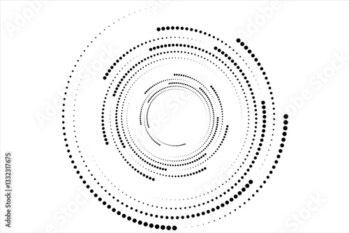 Vector dotted speed lines in vortex form. Geometric art. Segmented circle. Arc lines. Trendy design element for frame, round logo, sign, symbol, web, prints, posters, template, pattern, backdrop