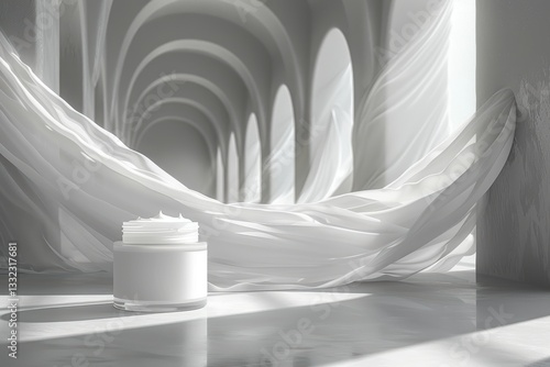 White cosmetic jar with moisturizer cream.
