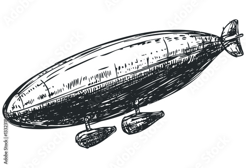Hand-drawn vintage airship sketch illustration of classic zeppelins. Vector retro hand drawn illustration