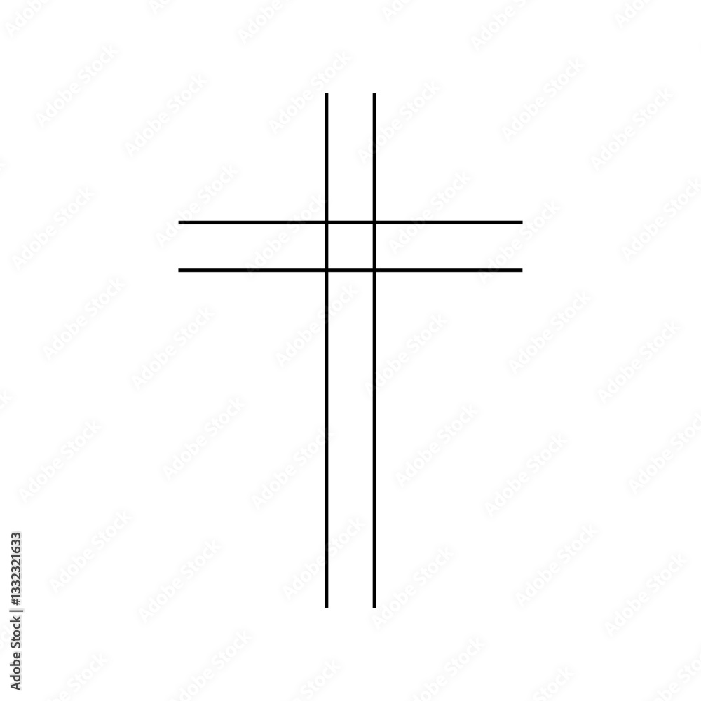 A simple black-and-white line drawing of a cross with intersecting lines, representing faith, religion, or abstract geometric design. Vector illustration A simple black-and-white line drawing of a cross with intersecting lines, representing faith, religion, or abstract geometric design. Vector illustration