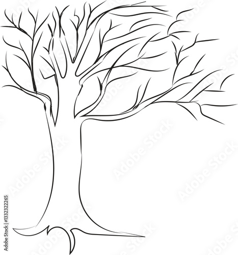 Minimal naked tree vector branches silhouette Dead tree isolated on white background