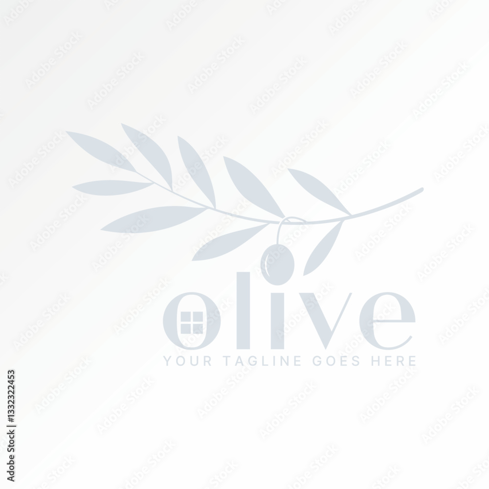 Obraz premium Logo design graphic concept creative premium vector stock image top sell text word olive font stalk leaves window home oil property industrial cooking