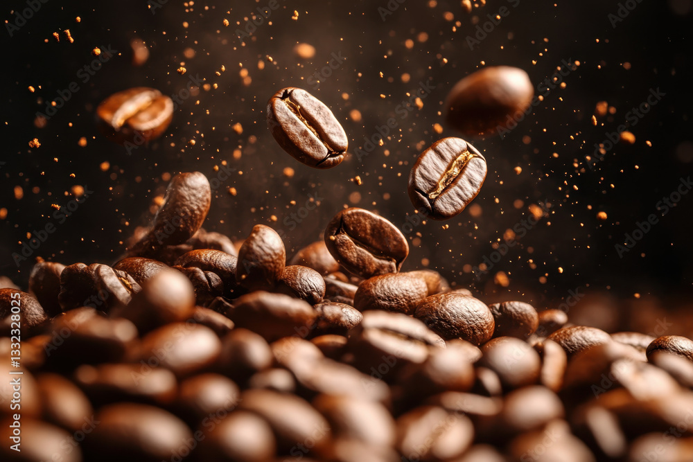 Coffee beans falling into a pile. Coffee beans falling into a pile.
