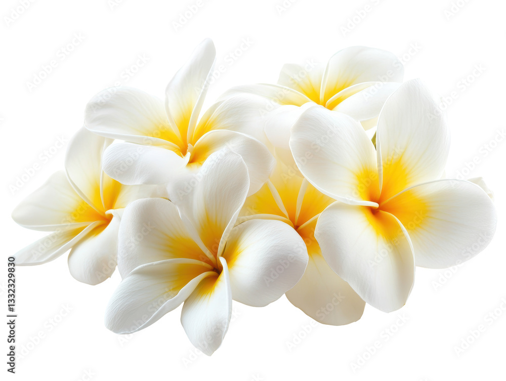 Isolated Harmonious Grouping of White and Yellow Frangipani Blooms Isolated Harmonious Grouping of White and Yellow Frangipani Blooms