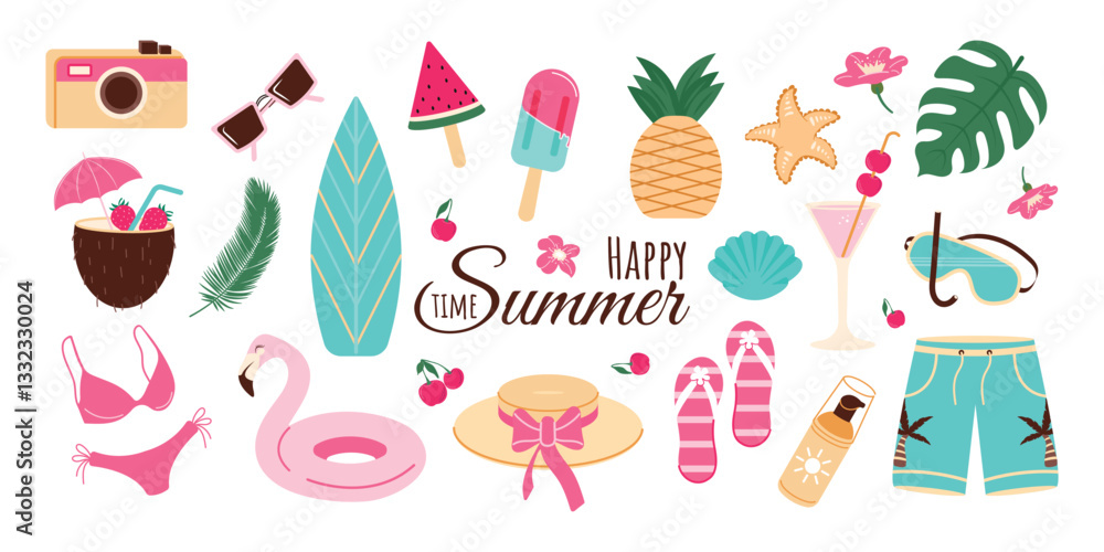 A set of summer elements. Vector design on a white background A set of summer elements. Vector design on a white background