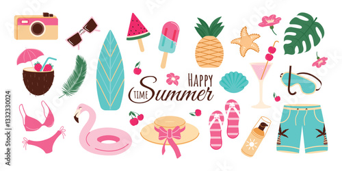 A set of summer elements. Vector design on a white background