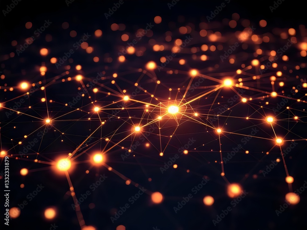 Fototapeta premium glowing network of interconnected nodes against a dark background, symbolizing connectivity, data flow, and modern technology in abstract form