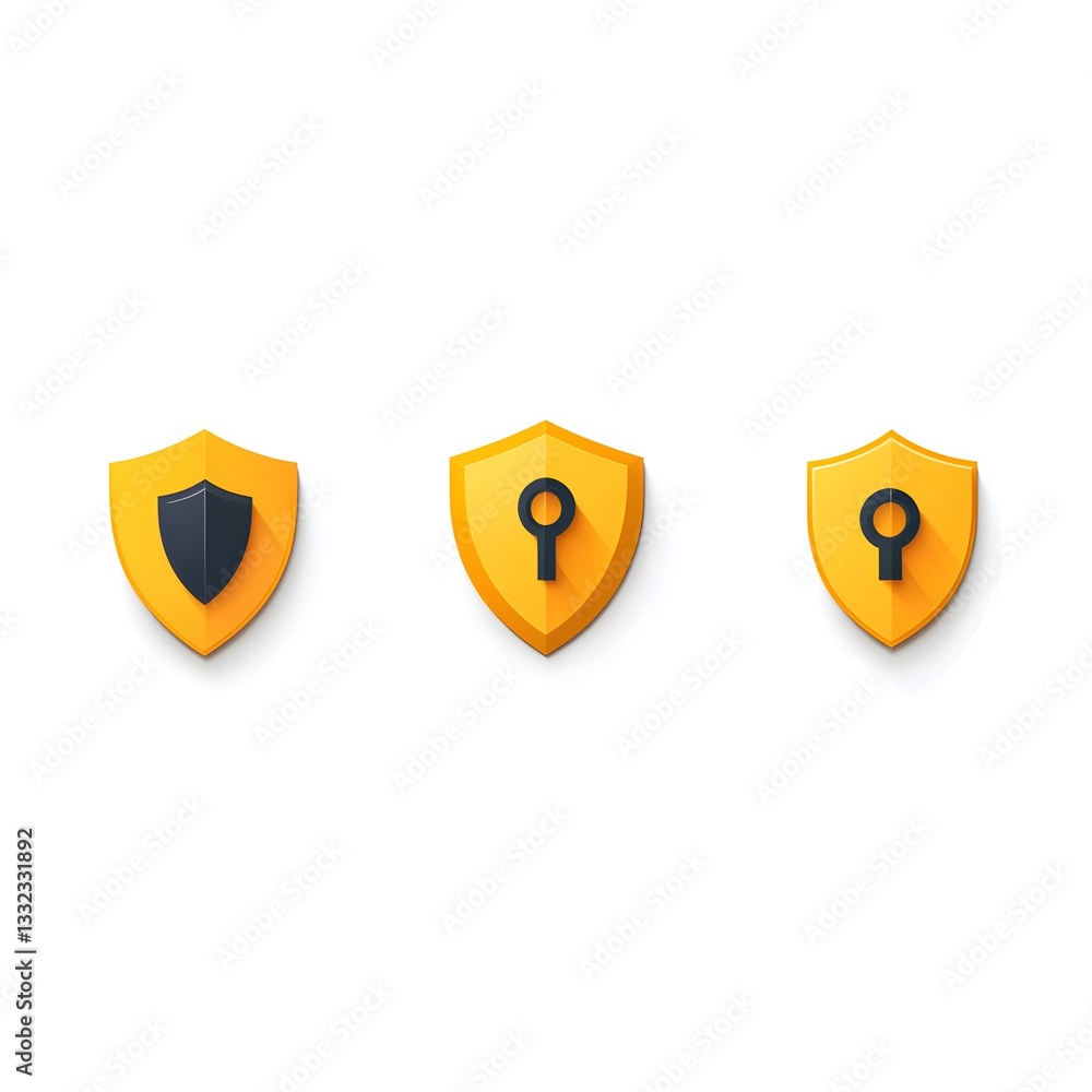 Modern Security Icons with Lock and Shield Symbol on White Background Modern Security Icons with Lock and Shield Symbol on White Background