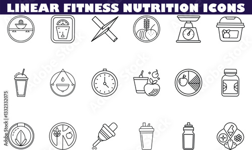 Linear Fitness Nutrition Icons Healthy Diet, Exercise, and Wellness