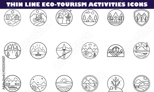 EcoTourism Activities Thin Line Icons for Sustainable Travel