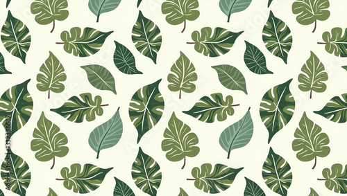 Diverse Leaf Species Seamless Tile Pattern: Natural Colors for Lush Indoor Botanical Gardens