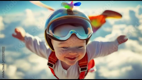 Baby skydiving adventure in high Quality 4K footage video motion backgrounds