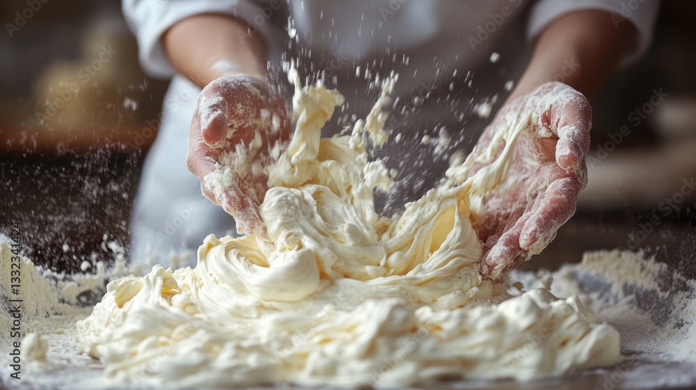Mastering the art of dough: an ultra realistic journey into the tactile process of creating soft, fluffy dough from scratch in a cozy kitchen setting