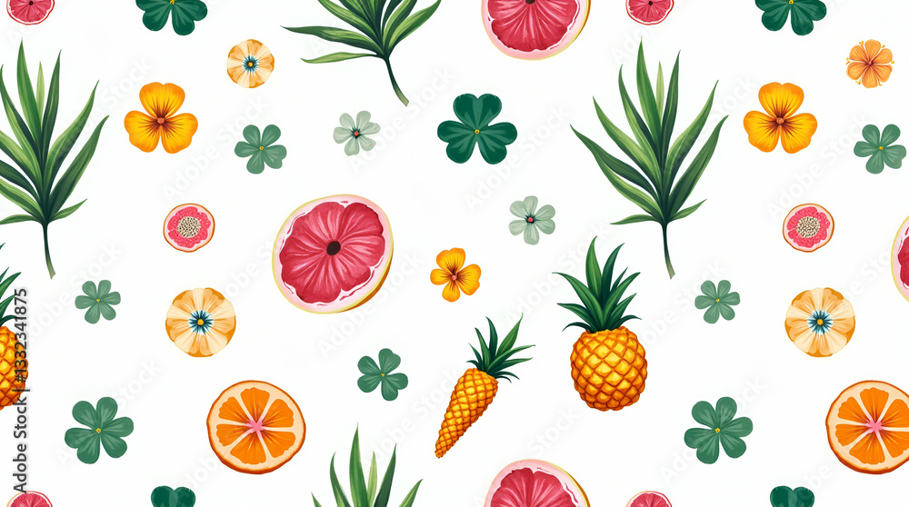 Vibrant Tropical Clover Seamless Pattern for Summer Textiles Vibrant Tropical Clover Seamless Pattern for Summer Textiles