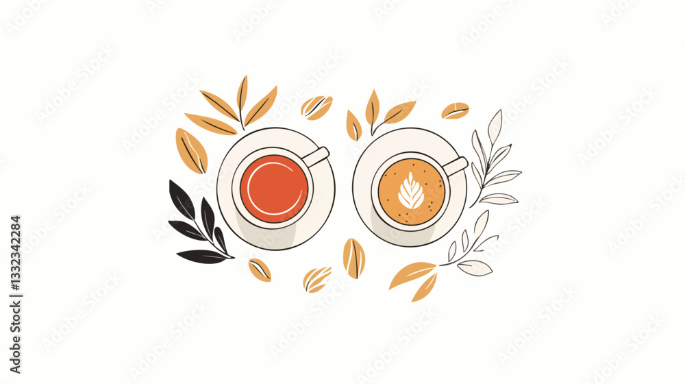 Obraz premium vector latte art with coffee beans and leaves