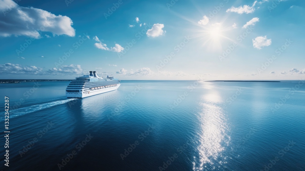 Fototapeta premium majestic cruise liner glides smoothly across endless ocean its sleek hull reflecting brilliant sunlight and deep blue