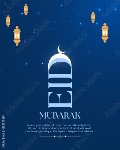 Eid Mubarak, Eid al fitr poster design in blue tone, Eid Social Media Creative ad Design