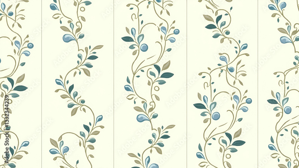 Mediterranean Vine Tile Pattern: Olive Tendrils & Turquoise Accents Mediterranean Vine Tile Pattern: Olive Tendrils & Turquoise Accents