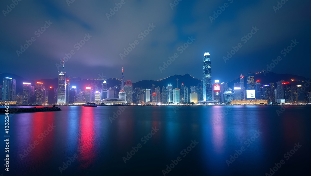 Vibrant Hong Kong Cityscape: Time Lapse of Victoria Harbour's Urban Skyline and Harbor Activity in a Cute Flat Vector Illustration Style Vibrant Hong Kong Cityscape: Time Lapse of Victoria Harbour's Urban Skyline and Harbor Activity in a Cute Flat Vector Illustration Style