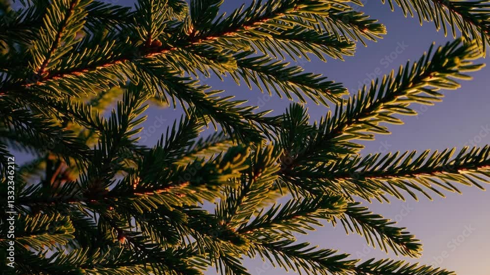 Close-Up of Evergreen Pine Branches Against Sunset Sky Close-Up of Evergreen Pine Branches Against Sunset Sky