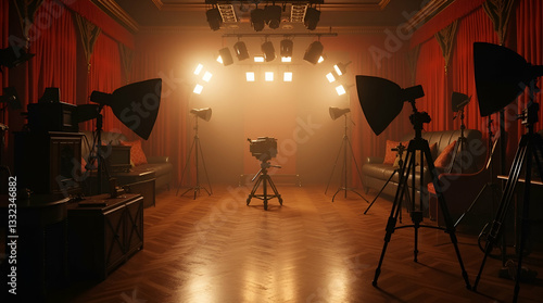 Behind the Scenes of Golden Age Cinema: A Retro Hollywood Vibe with Iconic Props and Lighting