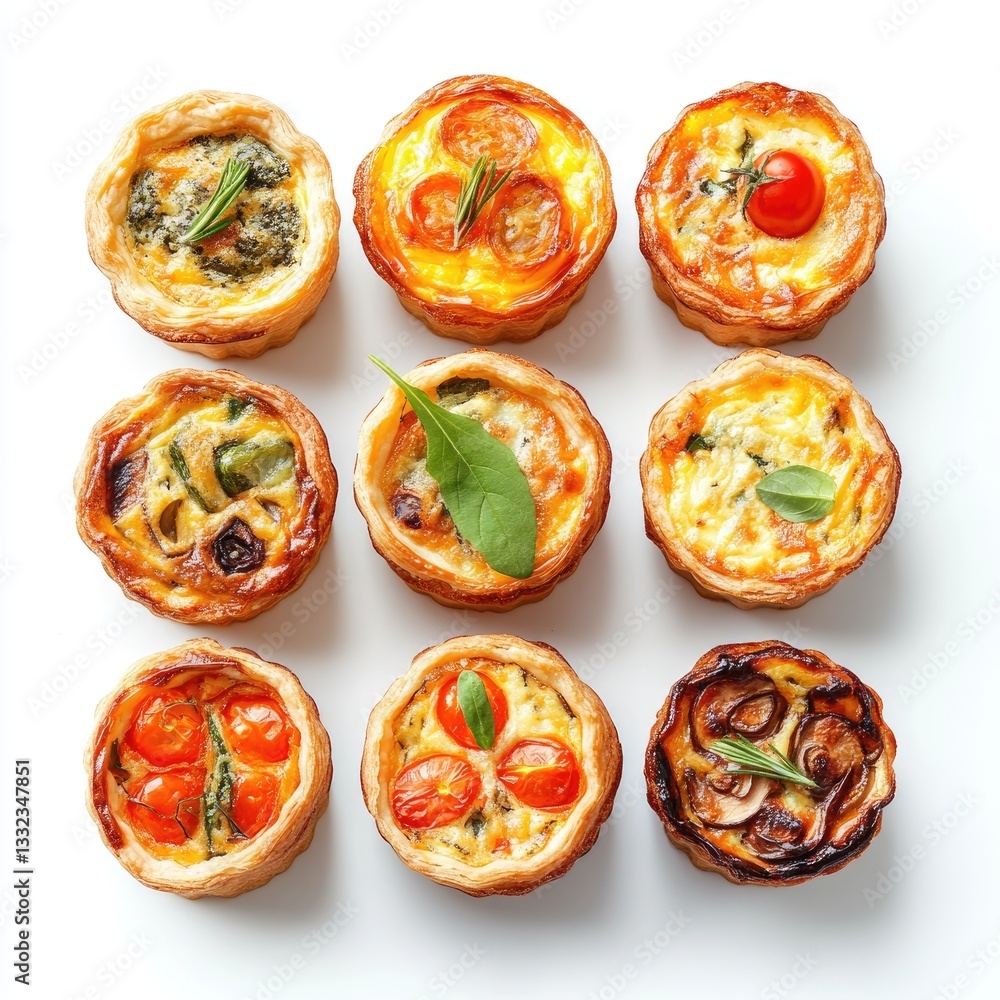 A delicious meal featuring fresh baked potatoes and various pizzas, some isolated on white, showcasing tasty cheese and tomato A delicious meal featuring fresh baked potatoes and various pizzas, some isolated on white, showcasing tasty cheese and tomato