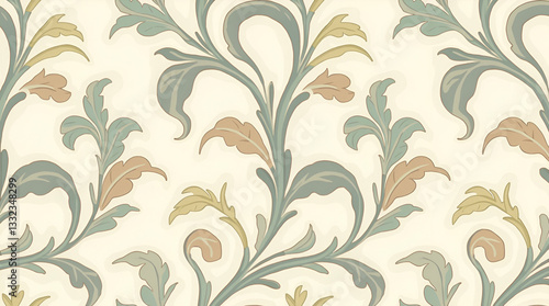 Flowing Lines and Pastel Colors: Art Nouveau Vine Seamless Tile Pattern for Elegant Dining Rooms - A Simple Flat Vector Illustration for Stylish Interiors