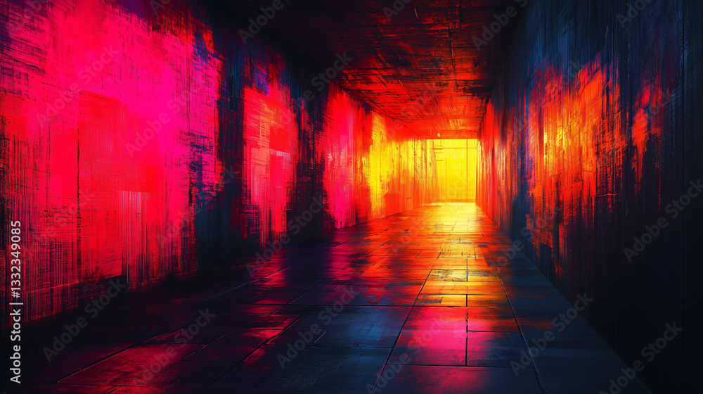 Vibrant Neon Lit Tunnel Abstract Background Red Orange Yellow Colors Urban Grunge Texture Dark Alleyway Vibrant Neon Lit Tunnel Abstract Background Red Orange Yellow Colors Urban Grunge Texture Dark Alleyway