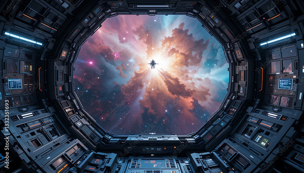 Cosmic Vista: Captivating view of a luminous nebula through the futuristic window of a spacecraft, evoking the wonders of space exploration, and the vastness of the universe. Cosmic Vista: Captivating view of a luminous nebula through the futuristic window of a spacecraft, evoking the wonders of space exploration, and the vastness of the universe.