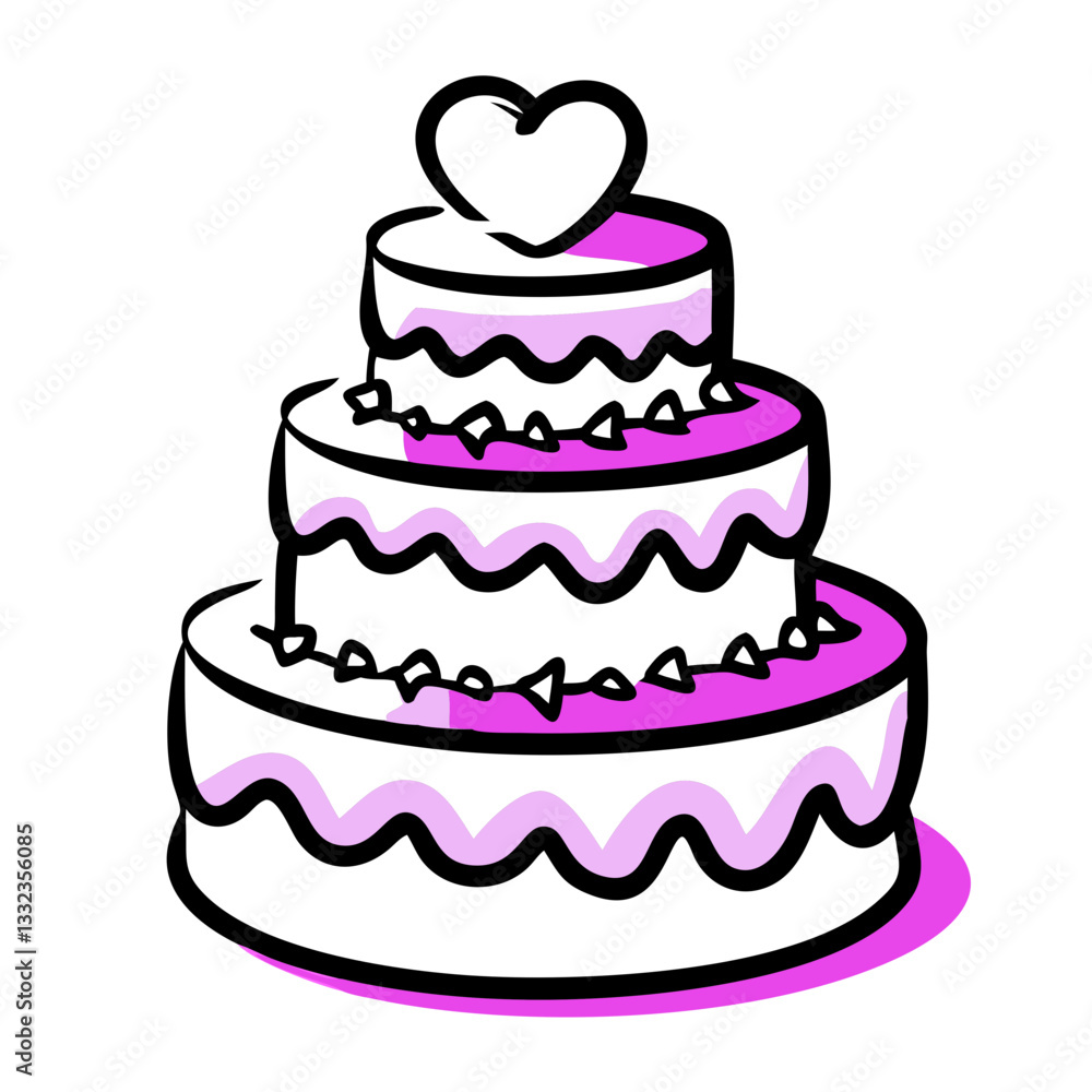 Three-tiered wedding cake with heart decoration in pink and white Three-tiered wedding cake with heart decoration in pink and white