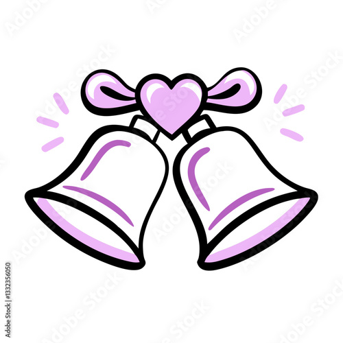 Wedding bells with heart and ribbon in playful style  