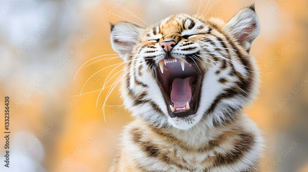 Fototapeta premium Ferocious tiger roars in rugged habitat nature photography wild environment close-up view