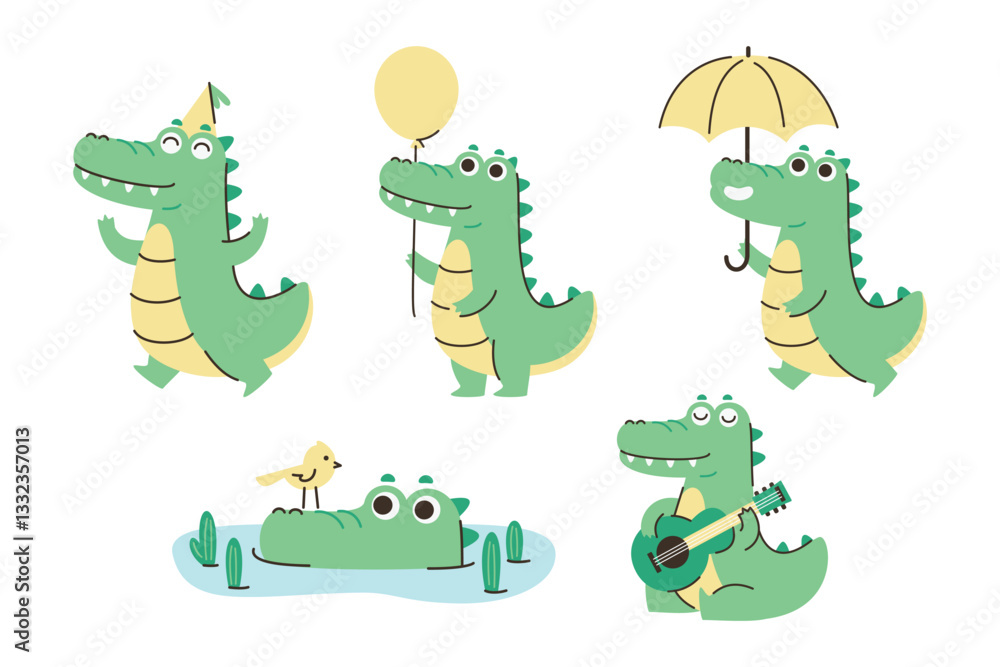 Obraz premium Adorable Alligator Character Collection with Playful Activities and Expressions