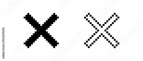 Cross x pixel art symbol isolated on a white background.