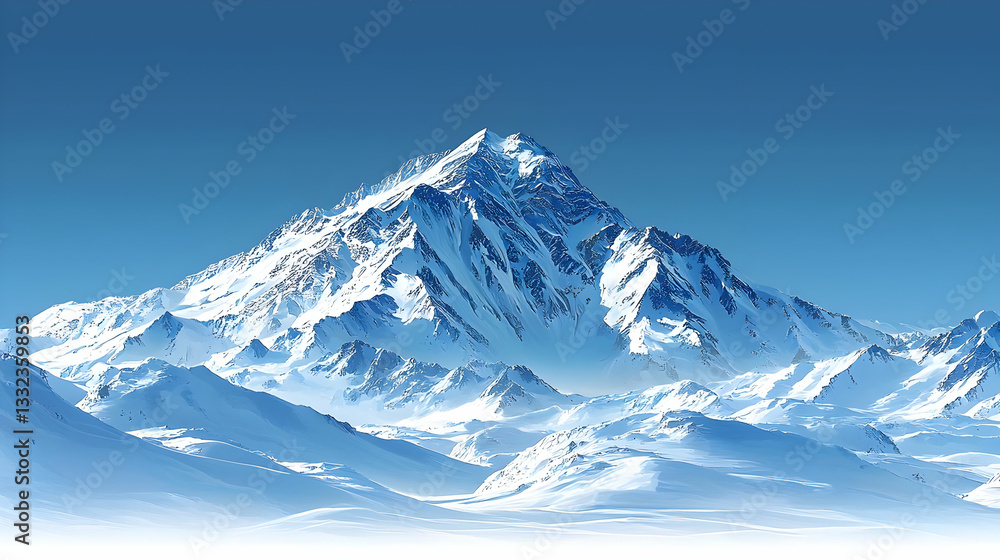 Majestic Snow Covered Mountain Peak Under a Clear Blue Sky Majestic Snow Covered Mountain Peak Under a Clear Blue Sky