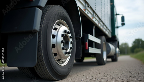 Close Up of Truck's Wheel on Gravel Road: Showcasing Robust Vehicle Design and Surrounding Environment in a Simple Flat Cute Vector Illustration