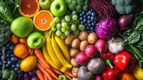 Wallpaper Mural A vibrant rainbow of fruits and vegetables, showcasing the diversity in colors for healthy eating and dieting, with each color representing different types of fresh produce including green apples, yel Torontodigital.ca