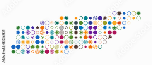 Tennessee, shape of the state built of colored cells. Digital style map of Tennessee on a white background. Large size circle blocks. Modern vector illustration.