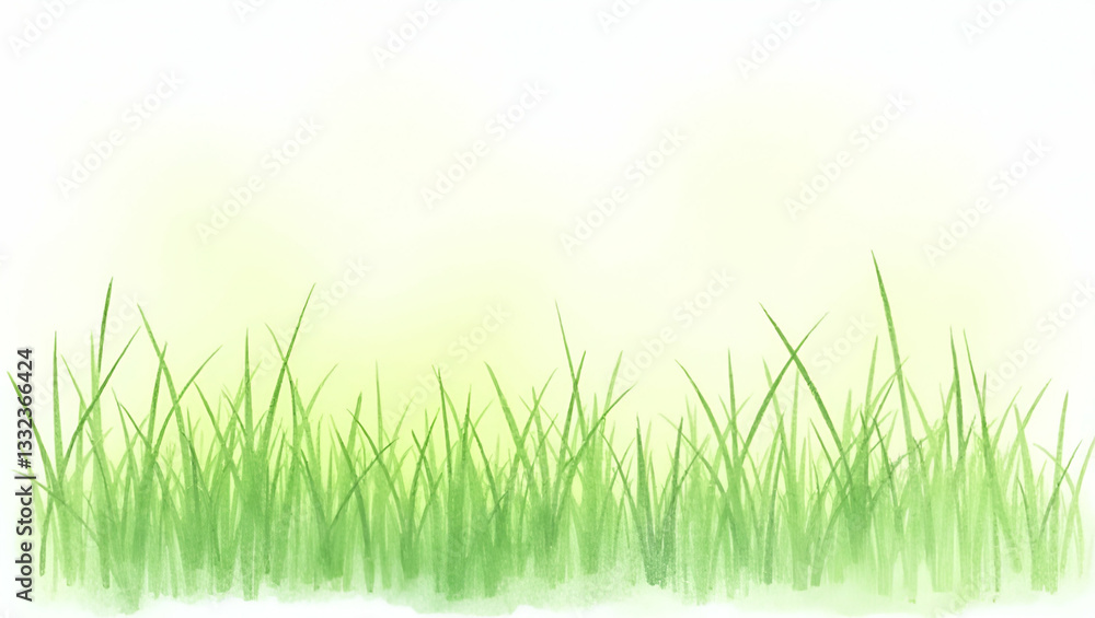 Fototapeta premium Serene Watercolor Illustration of Green Grass Blowing in the Wind - Perfect for Nature-Themed Designs and Decor with Empty Space for Customization in Photo Stock Concept