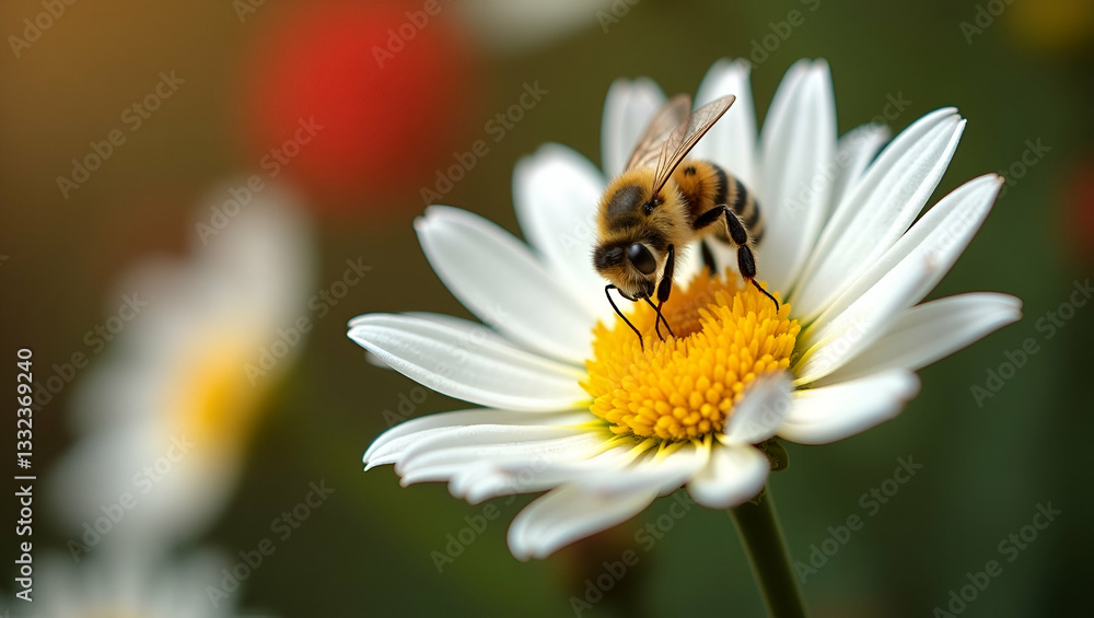 Bee gathers nectar from white chrysanthemum flowers in autumn garden highlighting pollination and natural beauty. concept as Bee gathers nectar from white chrysanthemum flowers in autumn garden highli Bee gathers nectar from white chrysanthemum flowers in autumn garden highlighting pollination and natural beauty. concept as Bee gathers nectar from white chrysanthemum flowers in autumn garden highli