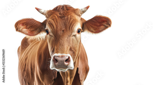 Brown cow posing on transparent background