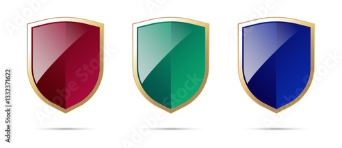 red, green and blue shields isolated