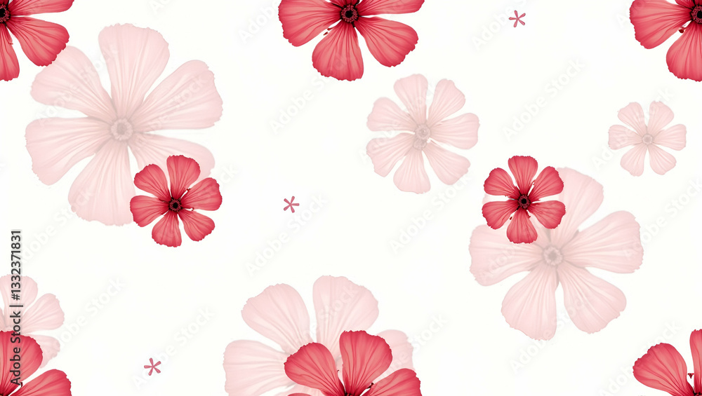 Vibrant Geraniums: Contemporary Abstract Seamless Pattern with Dynamic Layout on White Background - Perfect for Modern Art in Photo Stock with Empty Space on the Left Side Vibrant Geraniums: Contemporary Abstract Seamless Pattern with Dynamic Layout on White Background - Perfect for Modern Art in Photo Stock with Empty Space on the Left Side