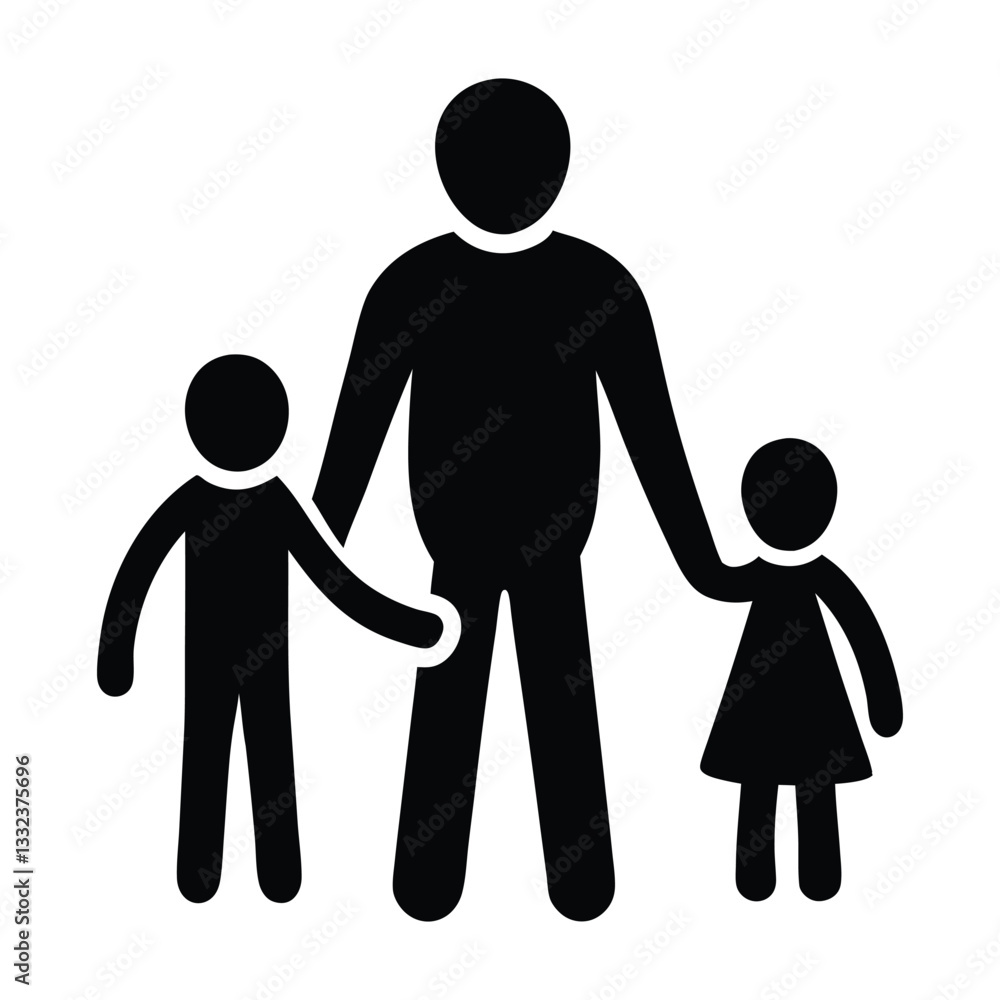 Happy Father's Day concept, Silhouette father, son and daughter Walking Together walk hand in hand silhouette vector illustration Happy Father's Day concept, Silhouette father, son and daughter Walking Together walk hand in hand silhouette vector illustration