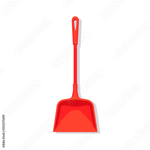Red dustpan on white background, cleaning tool symbolism
