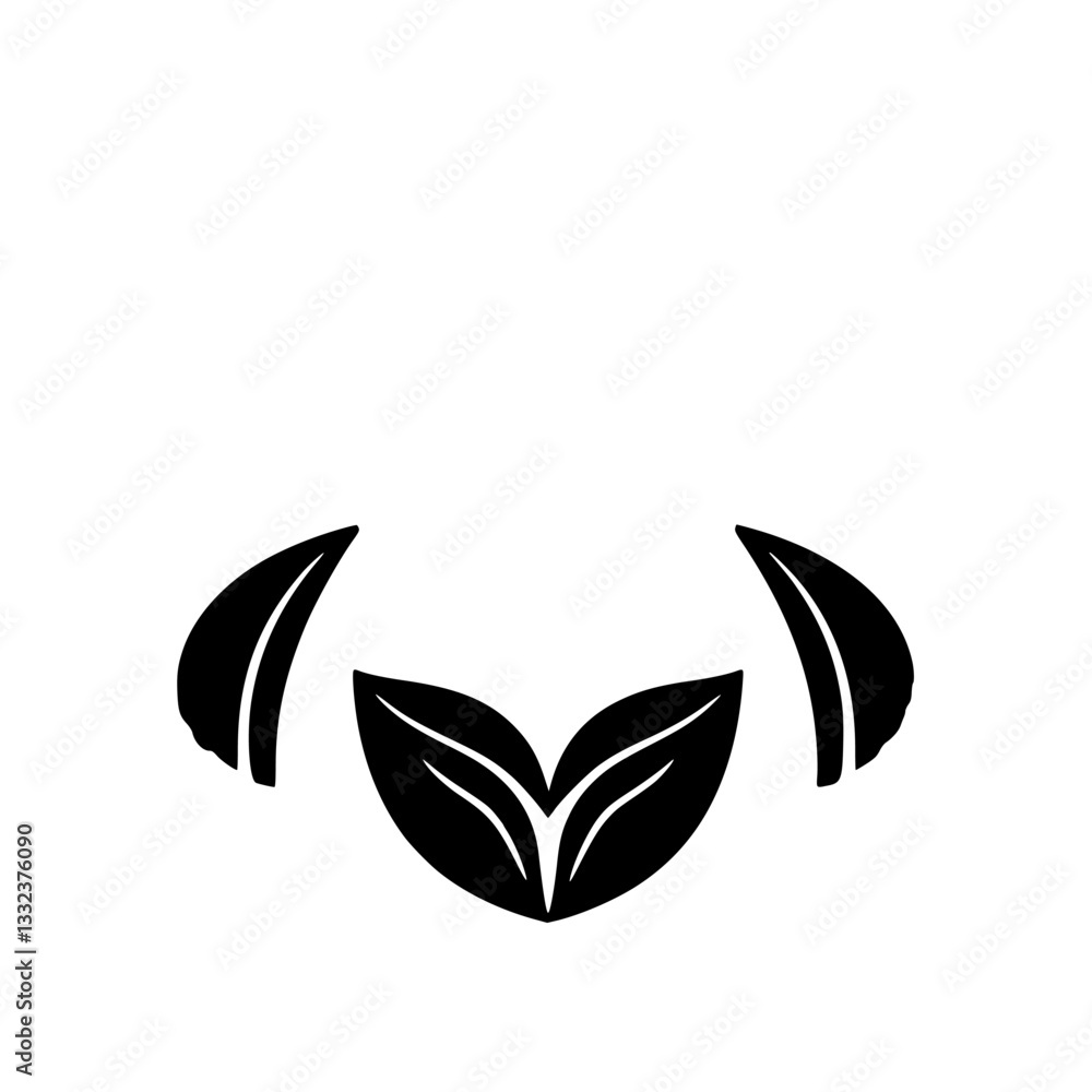 Minimalist Black and White Plant Design: Three Leaves arranged in a stylized heart shape with bold lines and negative space. Minimalist Black and White Plant Design: Three Leaves arranged in a stylized heart shape with bold lines and negative space.