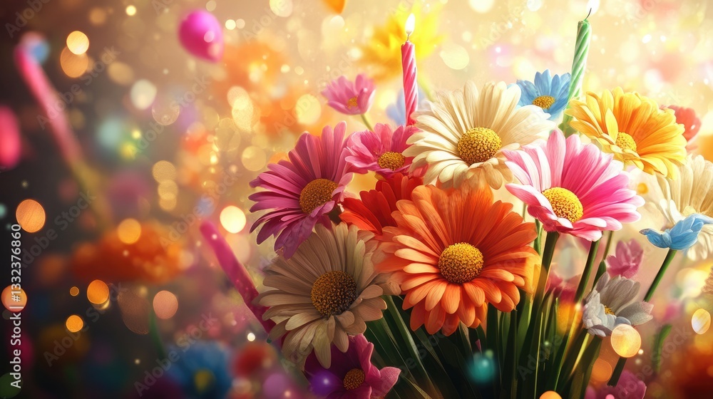 Fototapeta premium Internet birthday greeting with flowers and wishes
