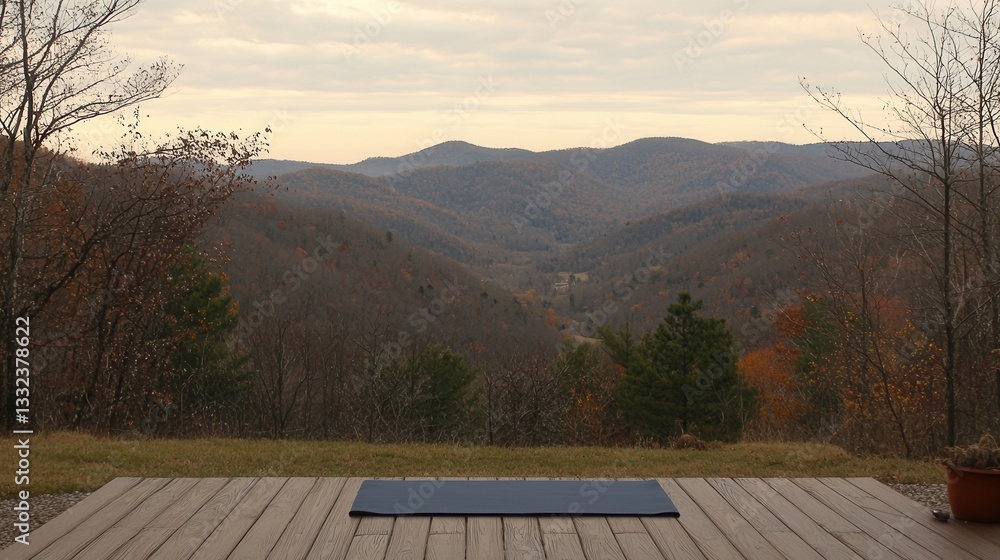 Fototapeta premium Serene Mountain View Yoga Deck Exercise Mat