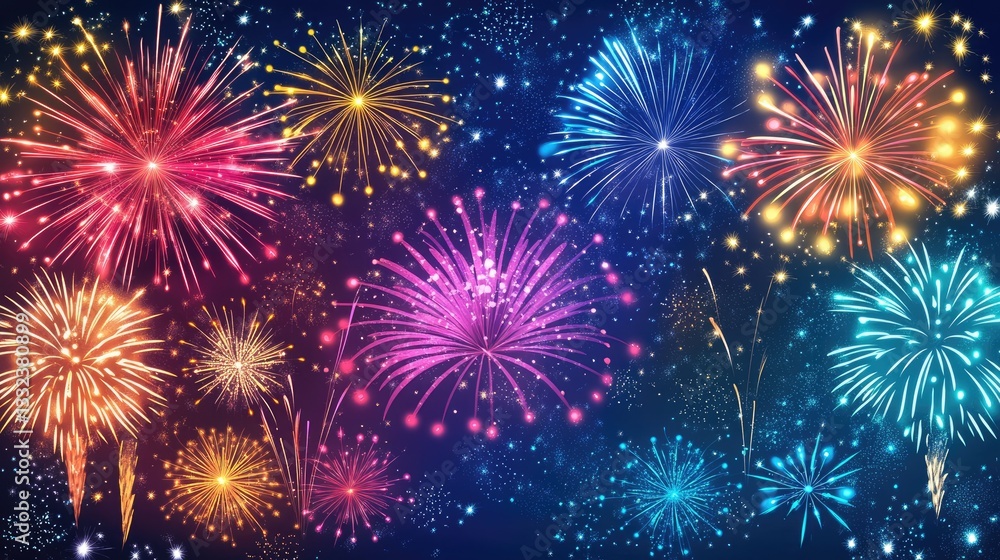 Nighttime display of vibrant fireworks Nighttime display of vibrant fireworks
